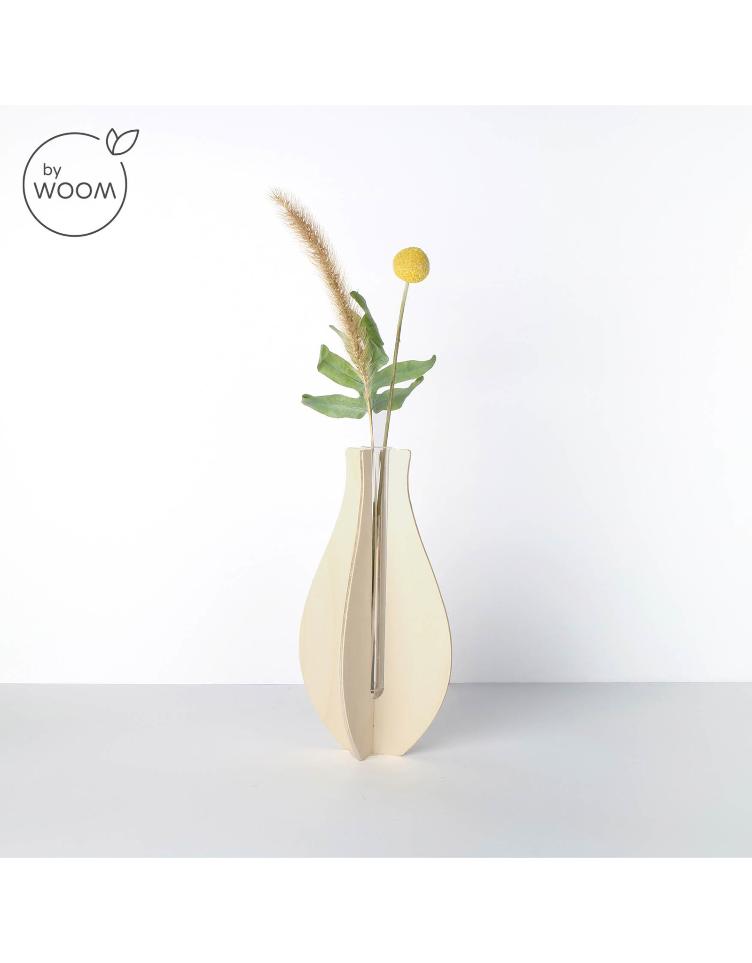 WOOM - Blumenvase aus Sperrholz und Glas